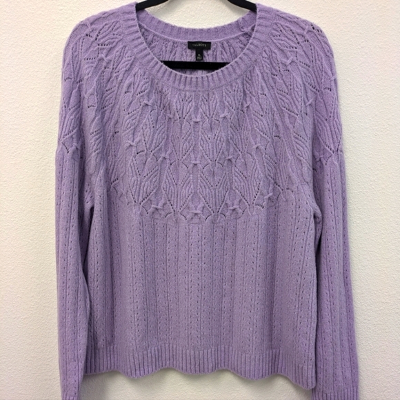 Talbots Lilac Pointelle Round Yoke Cotton Wool Blend Sweater sz XL - Picture 2 of 10